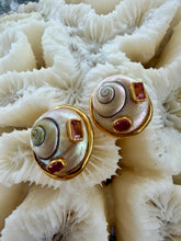 Semi-pearled Shell Earrings with Tourmaline