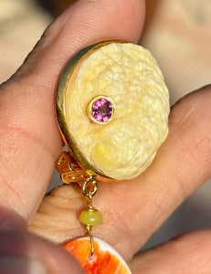 Clam & Spondilius Shell Drop Earrings with Tourmalines