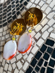 Clam & Spondilius Shell Drop Earrings with Tourmalines