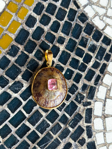 Limpet Shell Pendant with Pink Tourmaline