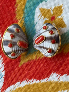 Tellin Shell Earrings with Cabochon Coral