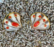 Tellin Shell Earrings with Cabochon Coral