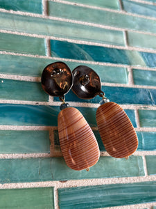 Brown Conus Drop Earrings with Sapphire
