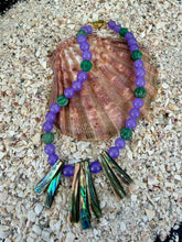 Onyx and Jade Lantern Bead Necklace with Abalone Drops
