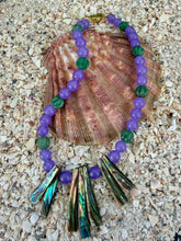 Onyx and Jade Lantern Bead Necklace with Abalone Drops