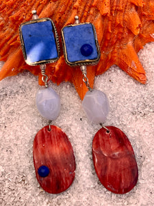 Spondylus Shell Drop Earrings with Lapiz