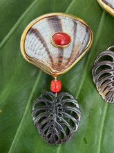 Tellin Shell Philodendron Earrings with Italian Coral Cabochons