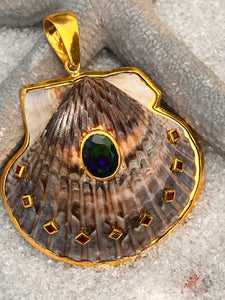 St. James Scallop Pendant with Opal & Garnets