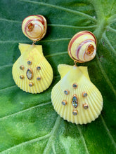 Scallop Drop Earrings set with Aquamarine and Citrine