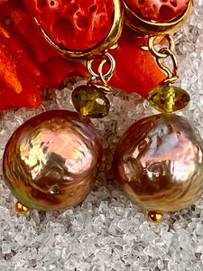 Spondilius & Rosebud Pearl Earrings