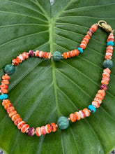 17" Spondylus Shell Necklace with Jade, Turquoise & Gold-filled Beads