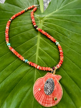 17" Spondylus Shell  Necklace with Turquoise, Gold & Onyx Beads