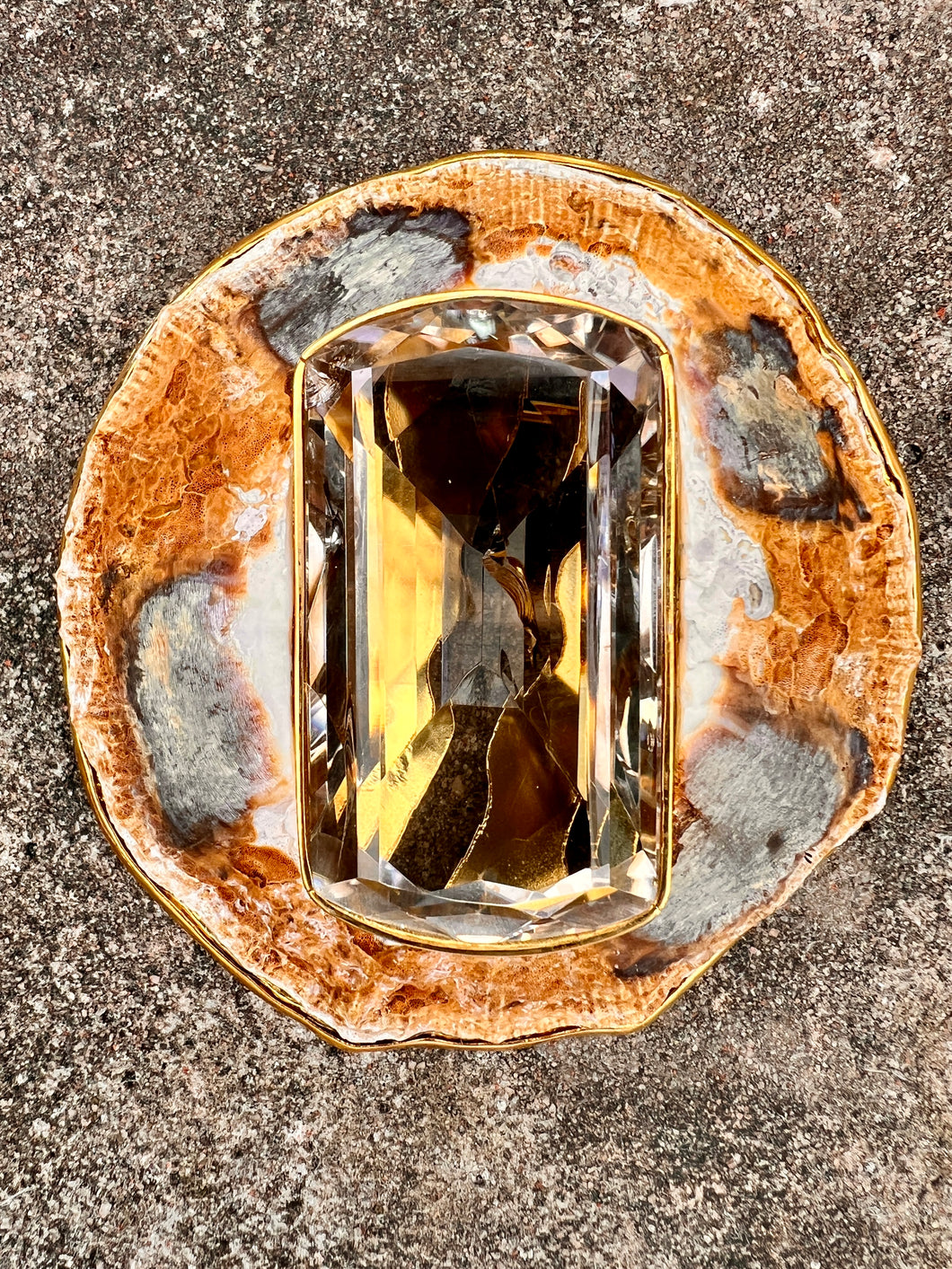 Large African Limpet Brooch with Smokey Quartz