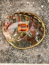 Red Abalone Shell Belt Buckle with Emerald-cut Citrine