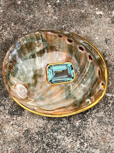 Red Abalone Shell Belt Buckle with Blue Topaz