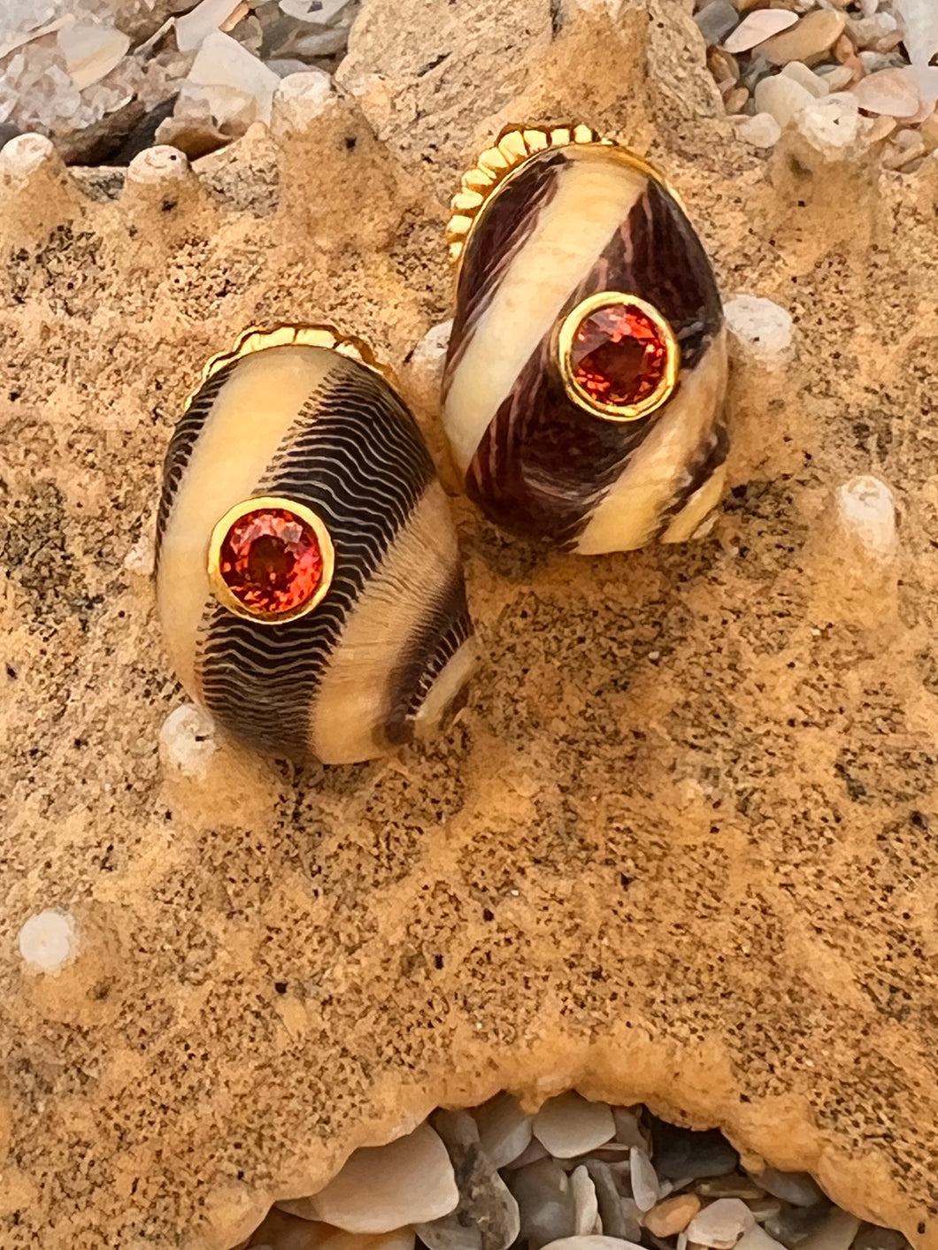 Nerite Shell Earrings with Sapphires