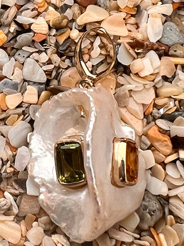 14-Karat Baroque Three-sided Pearl Lorelei Charm with Citrine, Peridot & Topaz
