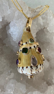 Conus Shell Fob with Mixed Gemstones