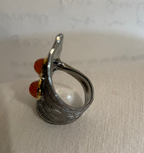 Sterling Fishtail Ring with Carnelian Cabochons