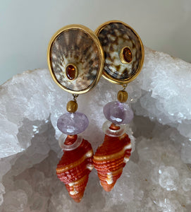 Mandarin Garnet, Amethyst & Cymatium Vermeil Earrings