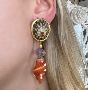 Mandarin Garnet, Amethyst & Cymatium Vermeil Earrings
