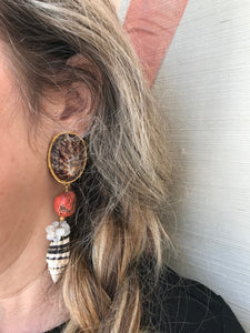 Rustic Limpet and Coral Earrings