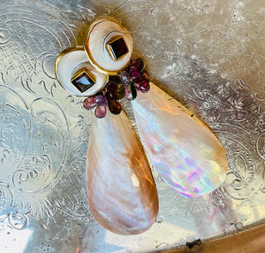 Cymbatium Shell Earrings with Pyrope Garnets