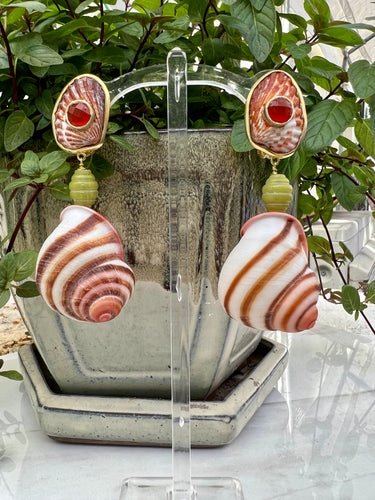 Rare African Snail and Spessartine Garnet Earrings