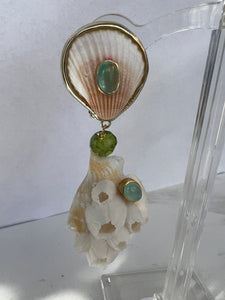 Drop Whelk Shell Earrings with Amazonite and Peridot