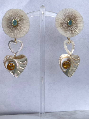 Carved Abalone Hearts with Round Citrine