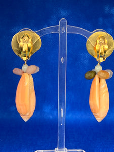 Pink Olive and Moonstone Drop Earrings