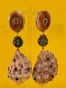 Jasper Bead and Harpa Shell Drop Earrings