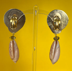 Scallop and Pink Olive Shell Earrings with Topaz and Citrine
