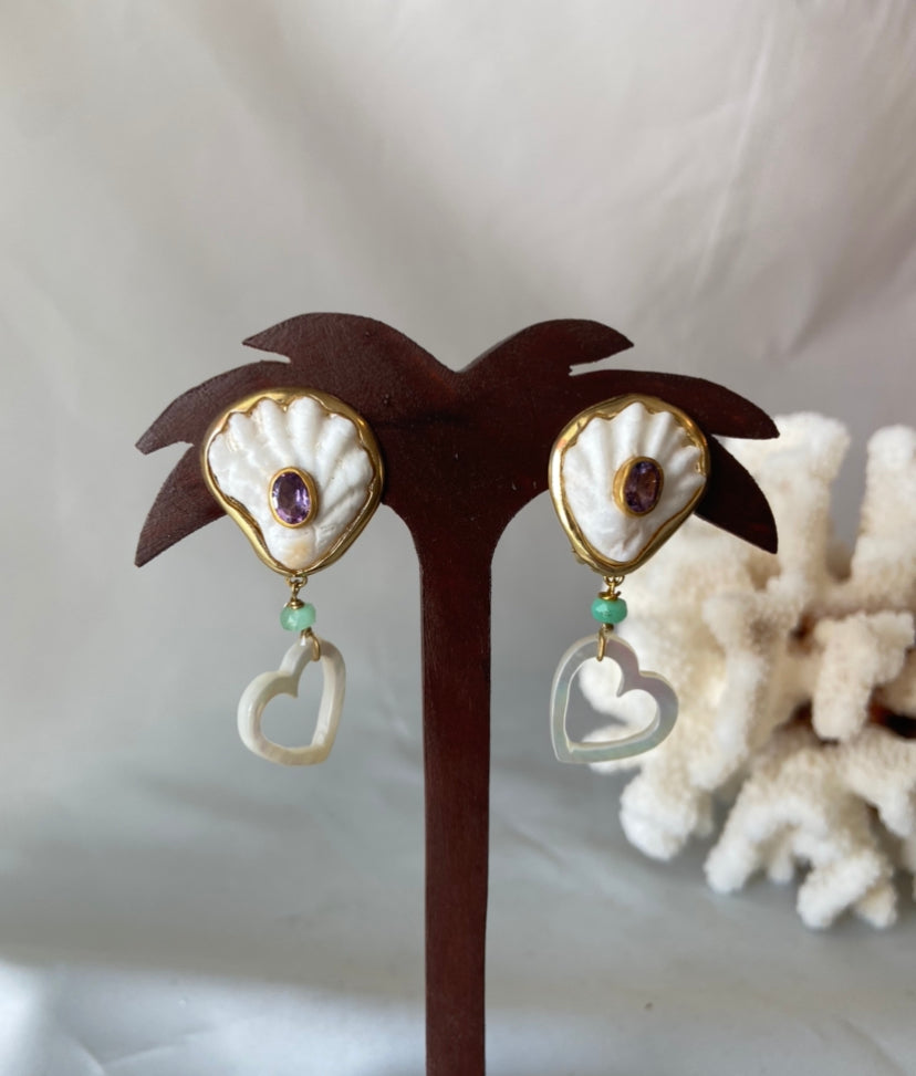 Scallop & Heart Vermeil Earrings