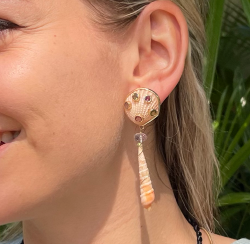14-K Pink Scallop Sapphire Earrings