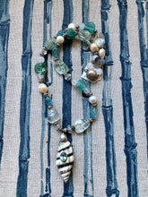 Long Sterling, Pearl, Aquamarine and Roman Glass Necklace