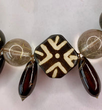 Rutile Quartz, African Batik Bead Necklace