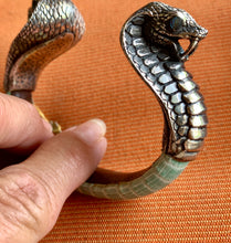 Aqua Lizard-Skin Cuff Bracelet with Sterling Cobra