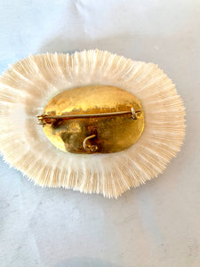 Silver & Gold, Gemstone Coral Brooch