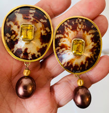 Polished Limpet, Citrine, Pearl Vermeil Clip Earrings