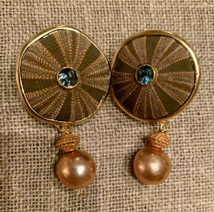 Simple Urchin, Topaz, Gold and Pearl Vermeil Earrings