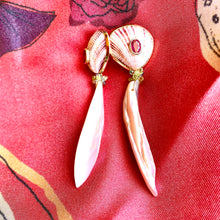 Pink Tourmaline, Scallop, Cut Shell 14-Karat Gold Earrings