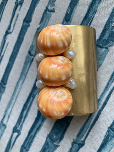 Wide Brass, Snail and Pearl Cuff