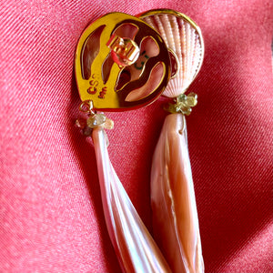 Pink Tourmaline, Scallop, Cut Shell 14-Karat Gold Earrings