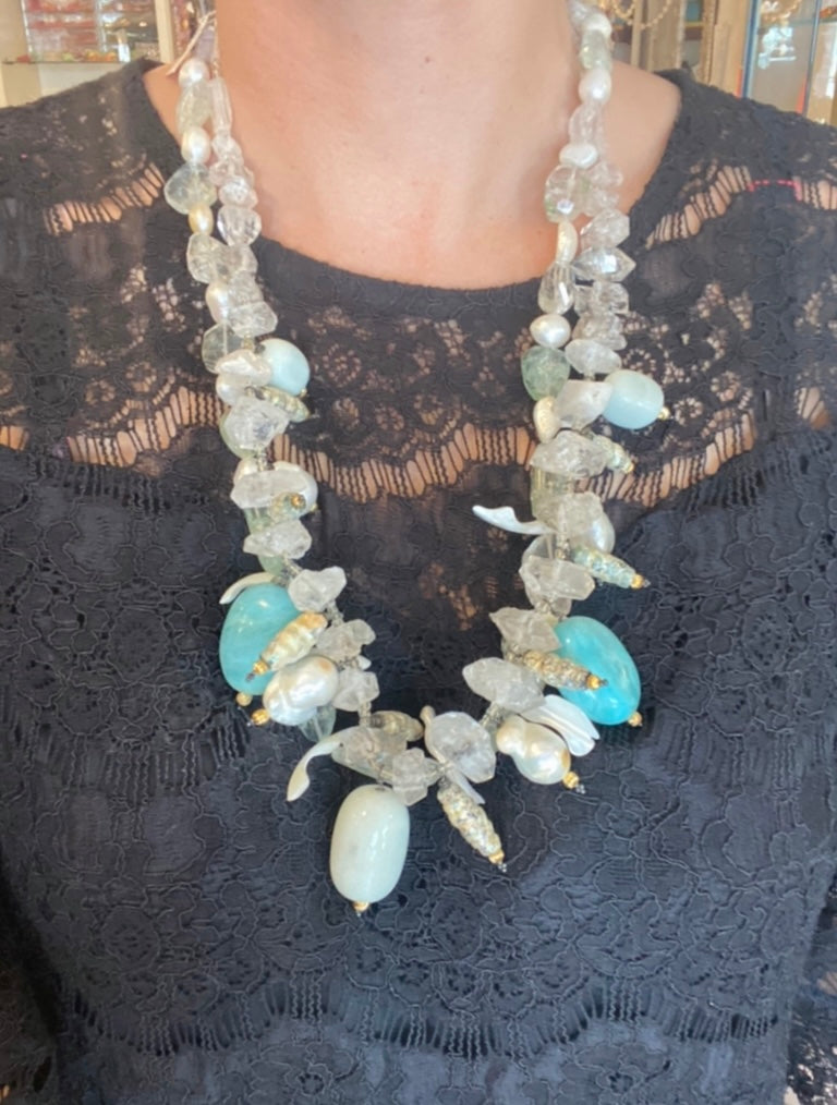 Amazonite, Rutilated Aquamarine Necklace